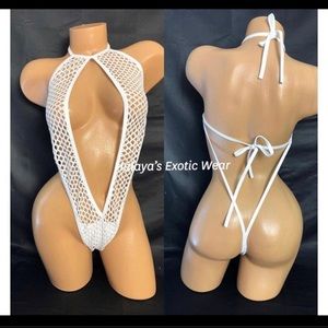 White fishnet thong romper